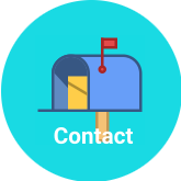 Blue circle with mailbox with text saying Contact